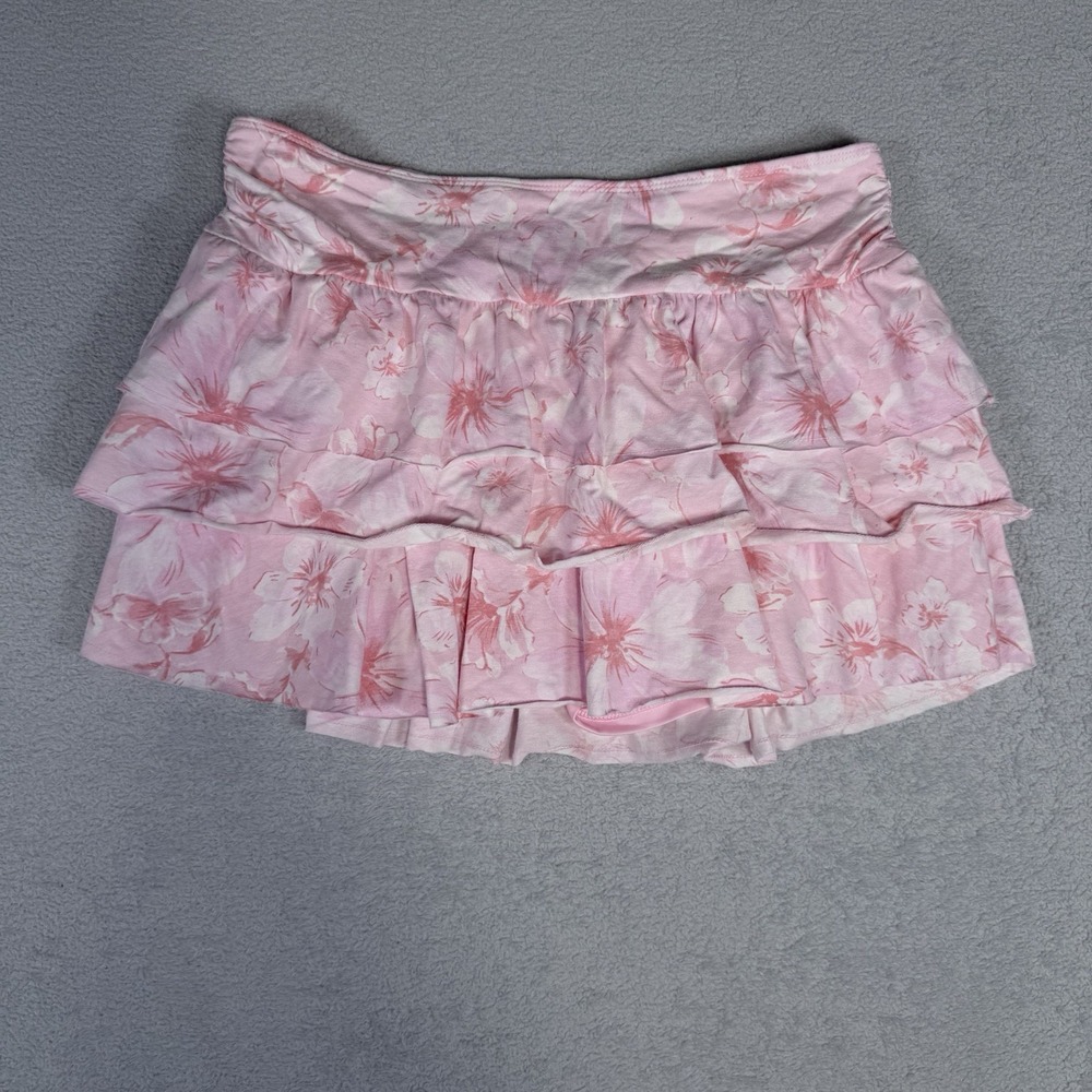 Aeropostale Ruffle Mini Skort Floral Pink Tiered Boho Coquette Medium